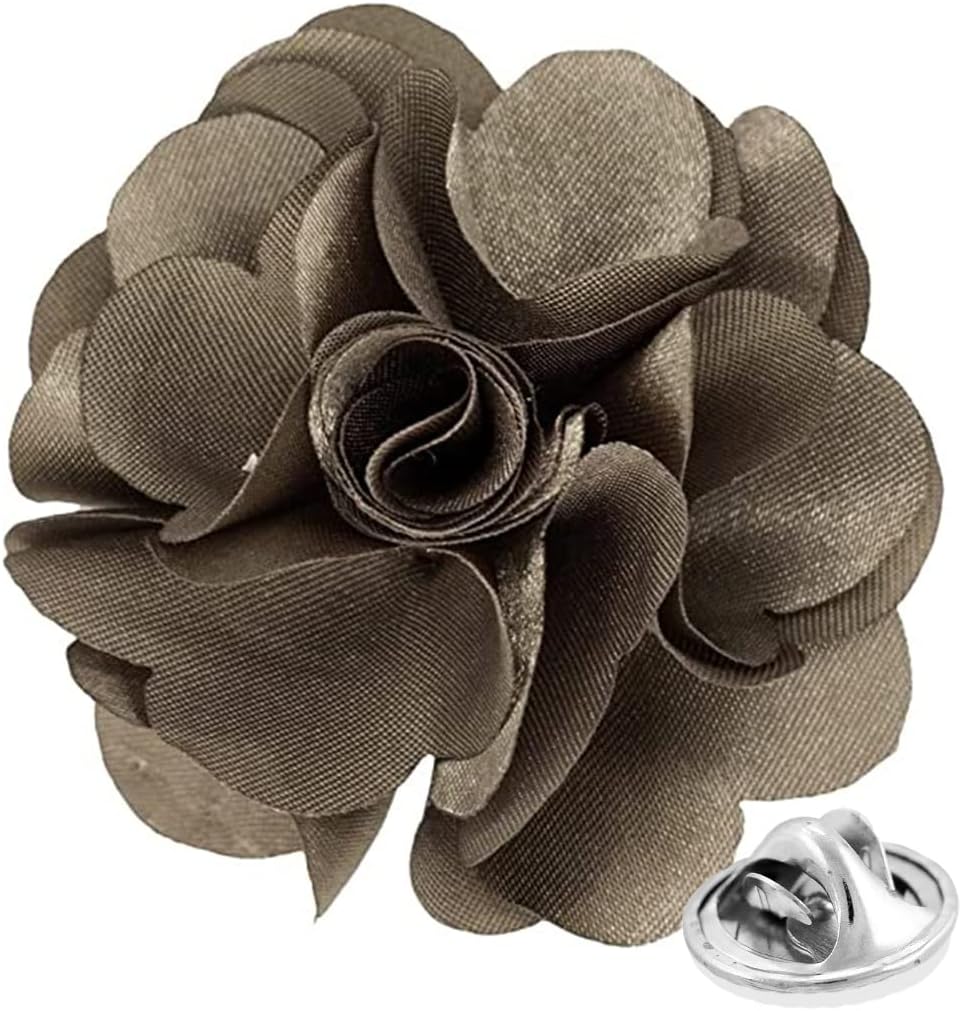 Vittorio Vico Men's Formal Solid Flower Lapel Pin: Flower Pin Suit Accessories Pins for Suit or Tuxedo - lapelsolid-72Taupe - Classy Cufflinks