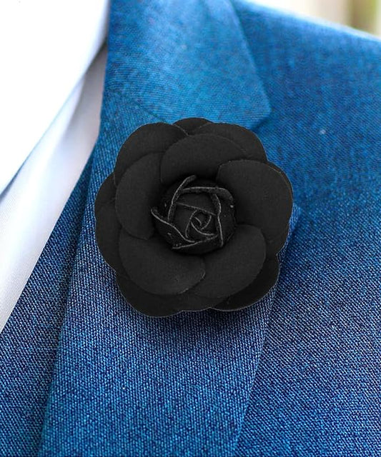 Vittorio Vico Men's Formal Leather Flower Lapel Pin - leather-lapel-black - Classy Cufflinks