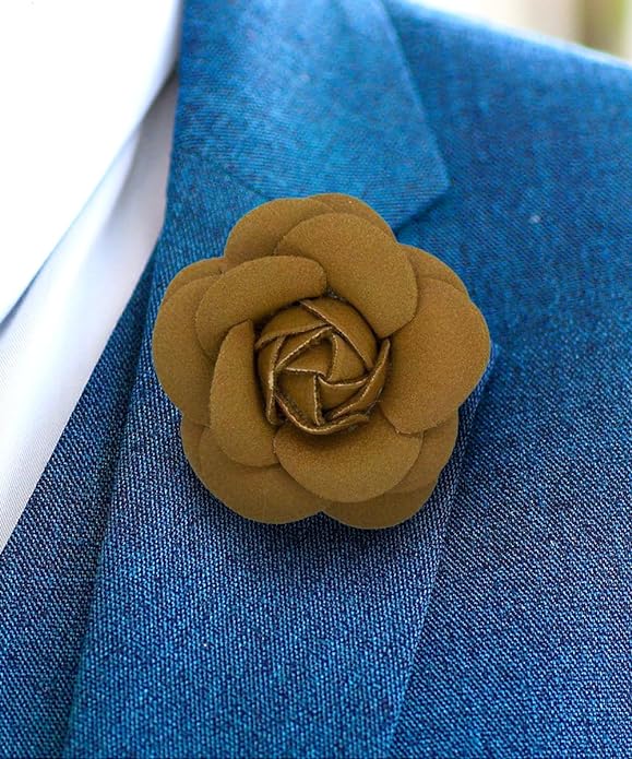 Vittorio Vico Men's Formal Leather Flower Lapel Pin - leather-lapel-brown - Classy Cufflinks