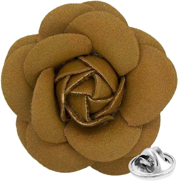 Vittorio Vico Men's Formal Leather Flower Lapel Pin - leather-lapel-brown - Classy Cufflinks