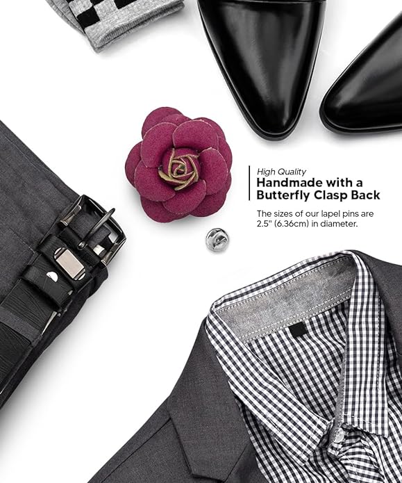 Vittorio Vico Men's Formal Leather Flower Lapel Pin - leather-lapel-burgundy - Classy Cufflinks