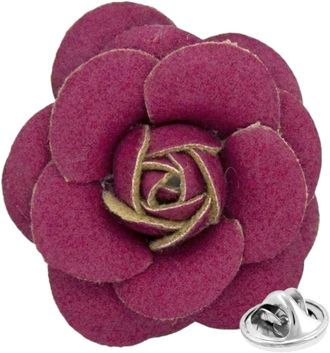 Vittorio Vico Men's Formal Leather Flower Lapel Pin - leather-lapel-burgundy - Classy Cufflinks