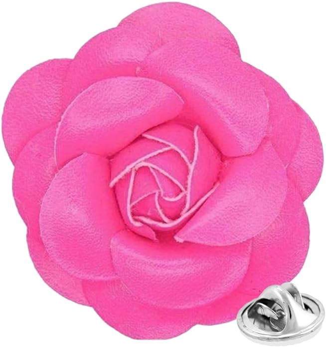 Vittorio Vico Men's Formal Leather Flower Lapel Pin - leather-lapel-hot-pink - Classy Cufflinks