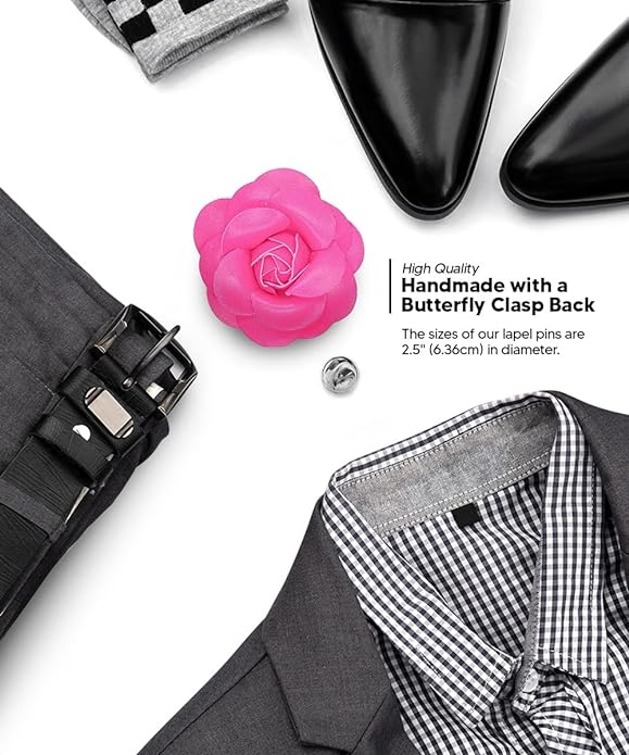 Vittorio Vico Men's Formal Leather Flower Lapel Pin - leather-lapel-hot-pink - Classy Cufflinks