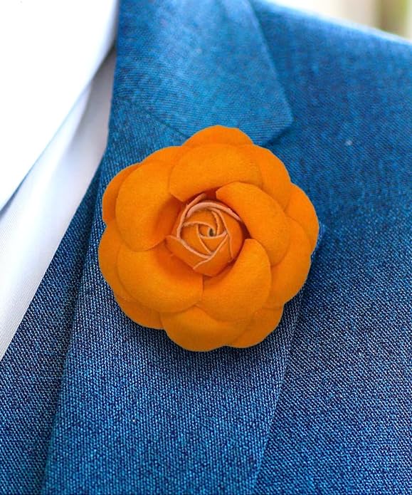 Vittorio Vico Men's Formal Leather Flower Lapel Pin - leather-lapel-orange_V01 - Classy Cufflinks