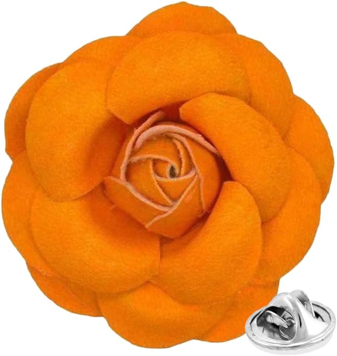 Vittorio Vico Men's Formal Leather Flower Lapel Pin - leather-lapel-orange_V01 - Classy Cufflinks