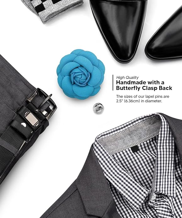 Vittorio Vico Men's Formal Leather Flower Lapel Pin - leather-lapel-turquoise - Classy Cufflinks