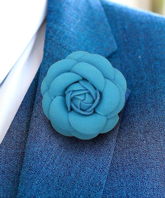 Vittorio Vico Men's Formal Leather Flower Lapel Pin - leather-lapel-turquoise - Classy Cufflinks