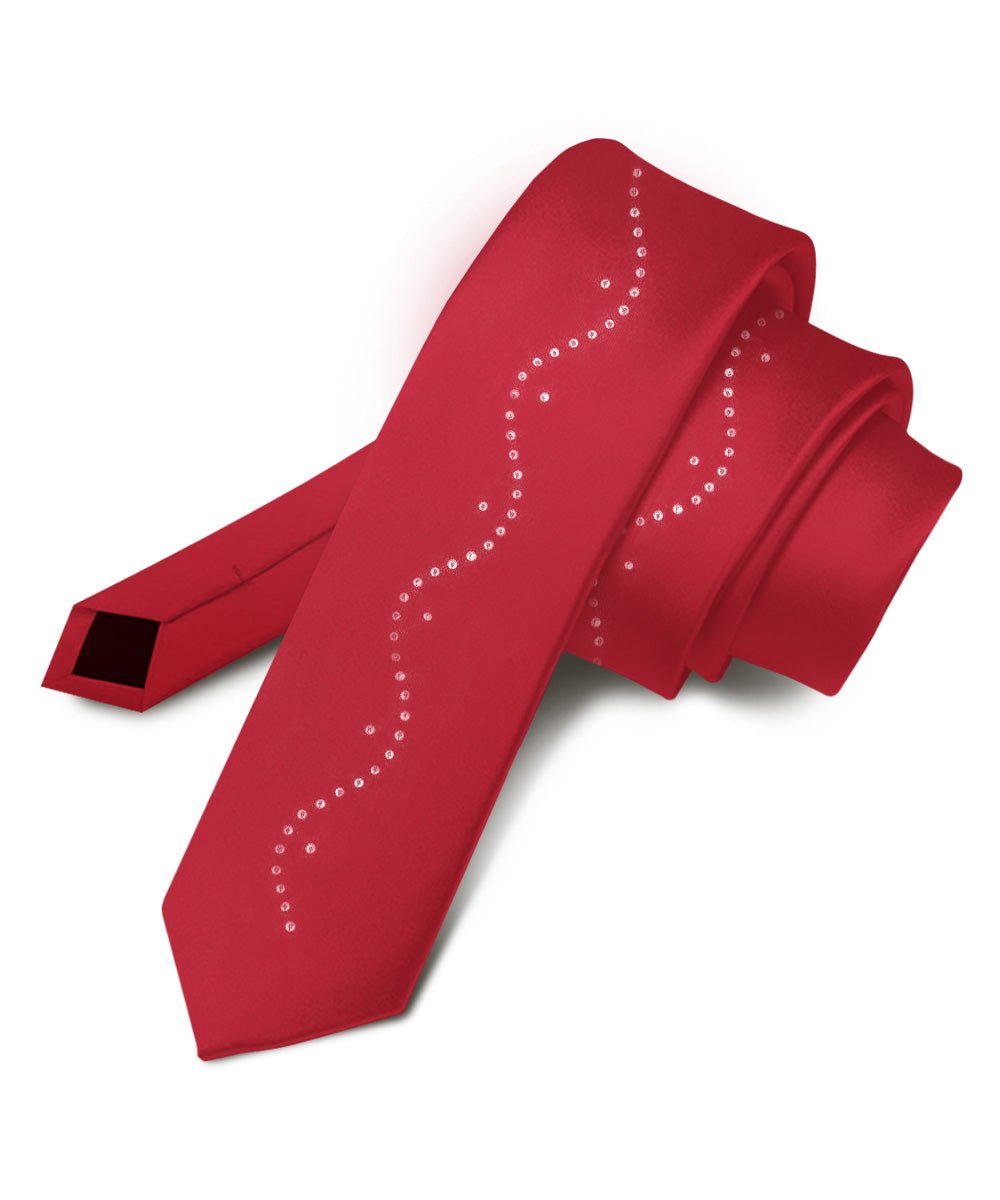 Vittorio Farina Men's Satin Skinny Necktie with Rhinestones - N - SKINNY - R_BURGUNDY - Classy Cufflinks