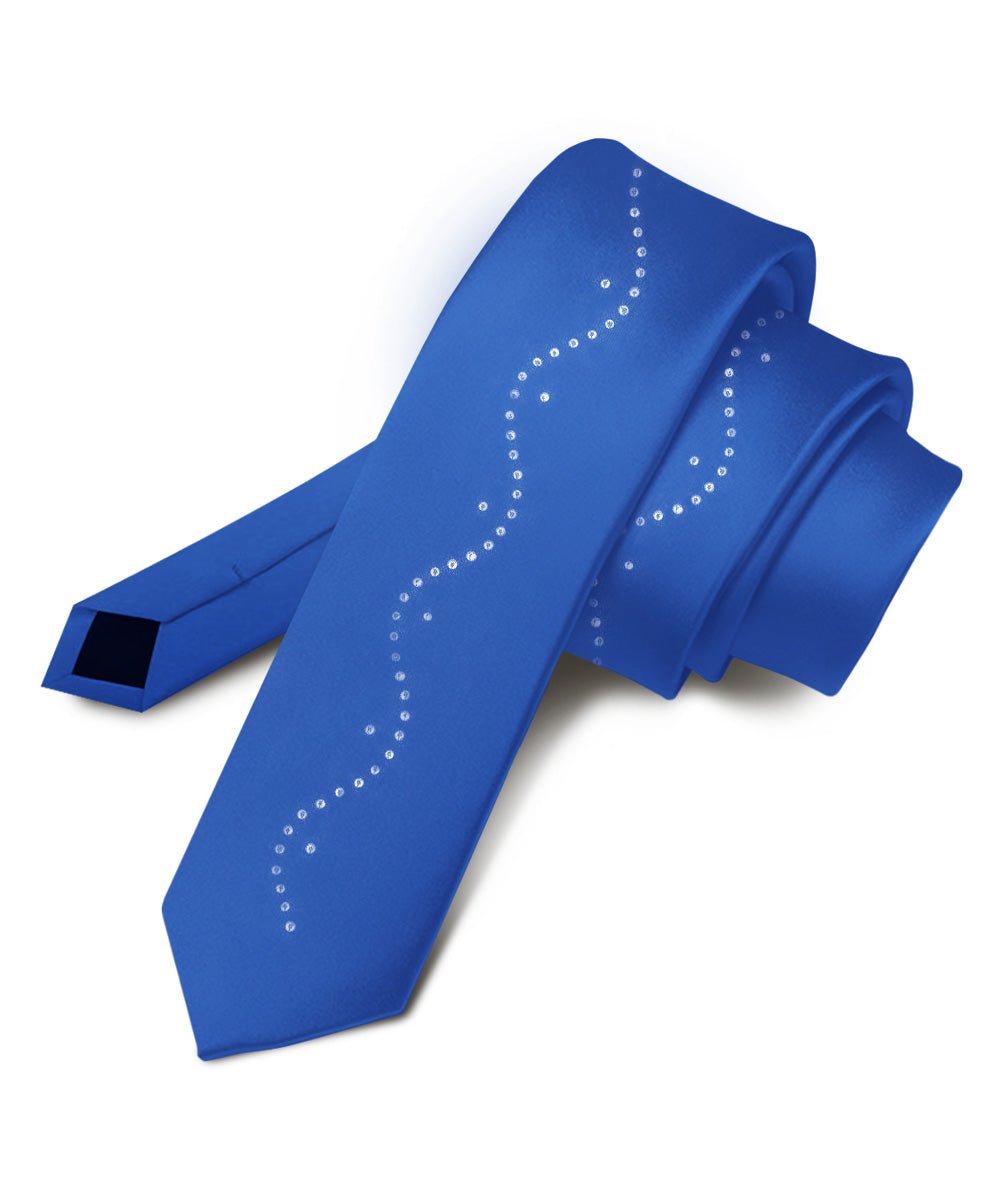 Vittorio Farina Solid Satin Skinny Necktie with Rhinestones - N - SKINNY - R_ROYAL - Classy Cufflinks