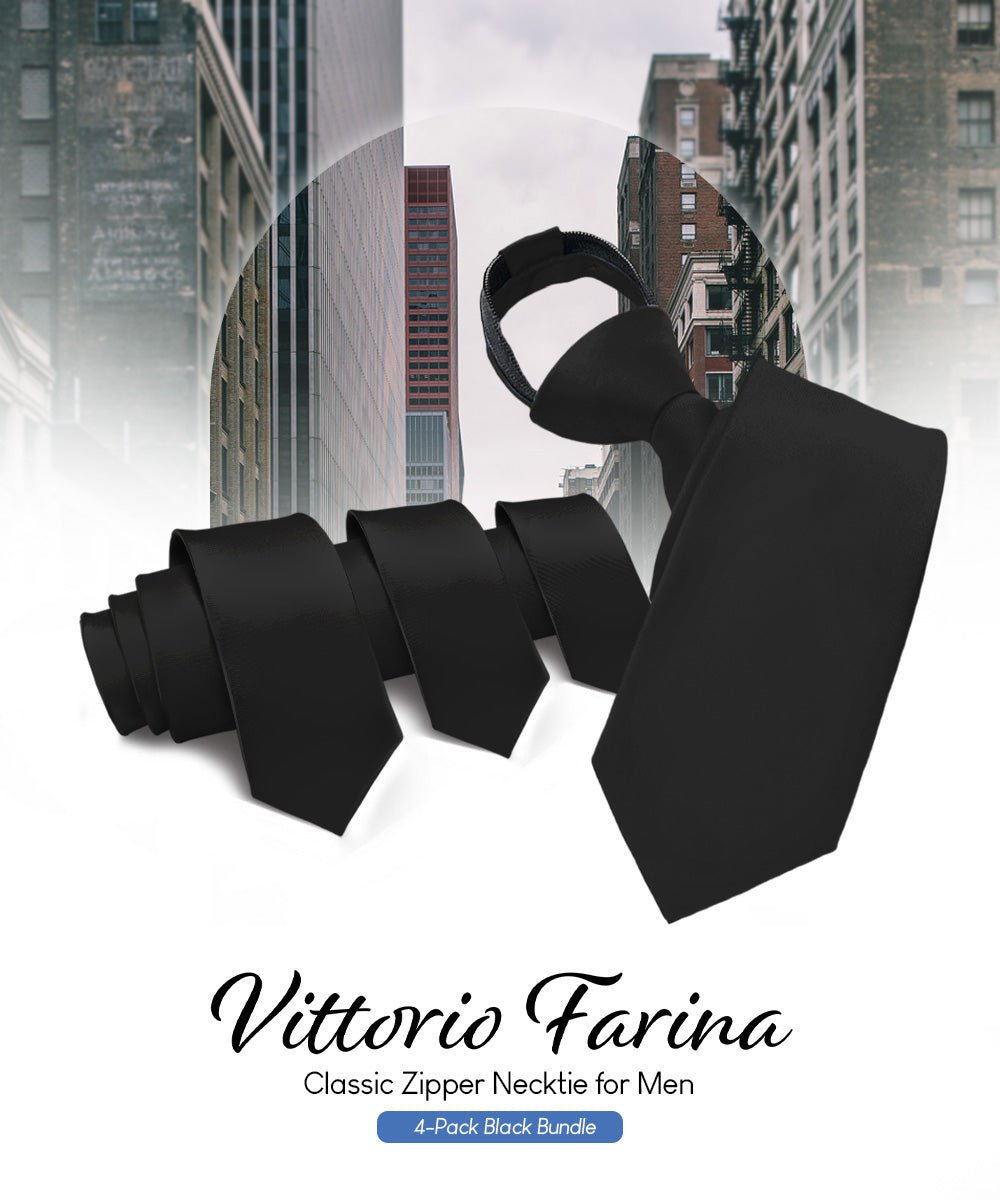 Vittorio Farina Solid Satin Zipper Ties Multipacks - N - ZIPPER - 4_BLACK - Classy Cufflinks