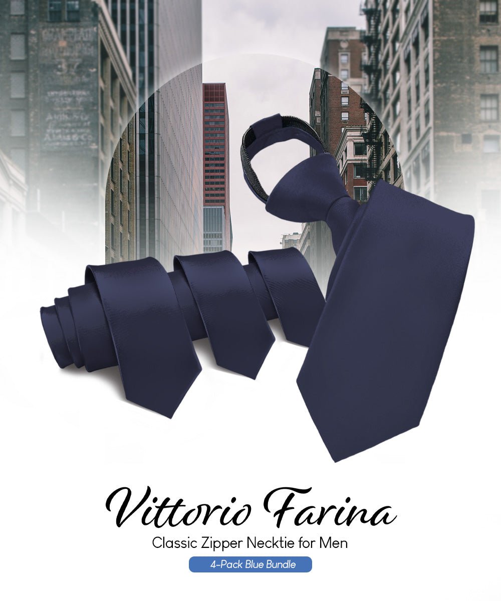 Vittorio Farina Solid Satin Zipper Ties Multipacks - N - ZIPPER - 4_BLUE - Classy Cufflinks