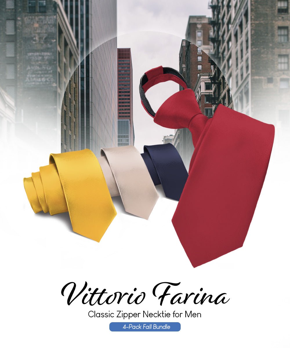 Vittorio Farina Solid Satin Zipper Ties Multipacks - N - ZIPPER - 4_FALL1 - Classy Cufflinks