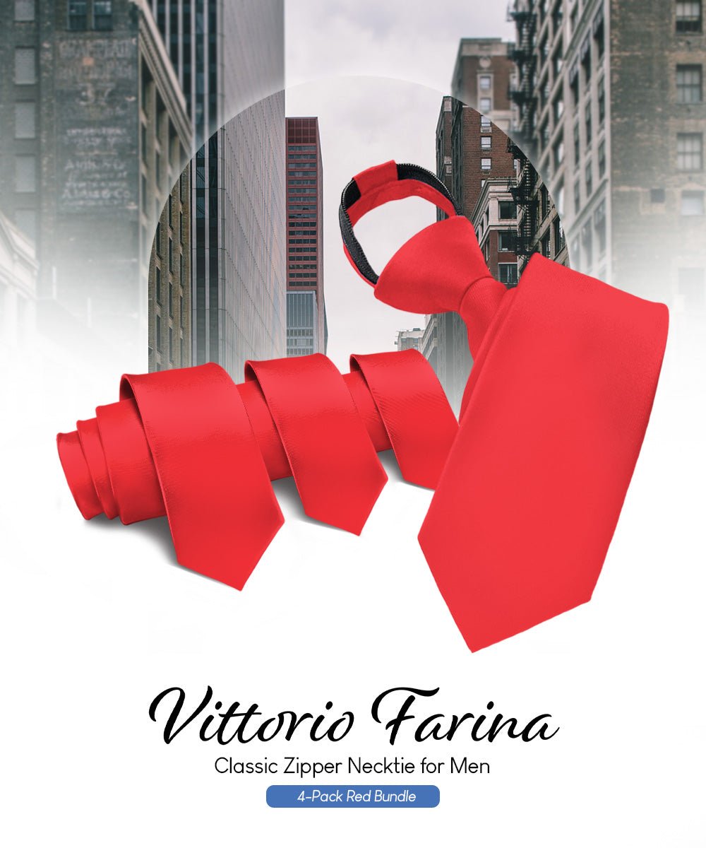 Vittorio Farina Solid Satin Zipper Ties Multipacks - N - ZIPPER - 4_RED - Classy Cufflinks