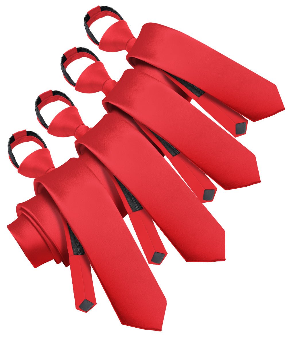 Vittorio Farina Solid Satin Zipper Ties Multipacks - N - ZIPPER - 4_RED - Classy Cufflinks