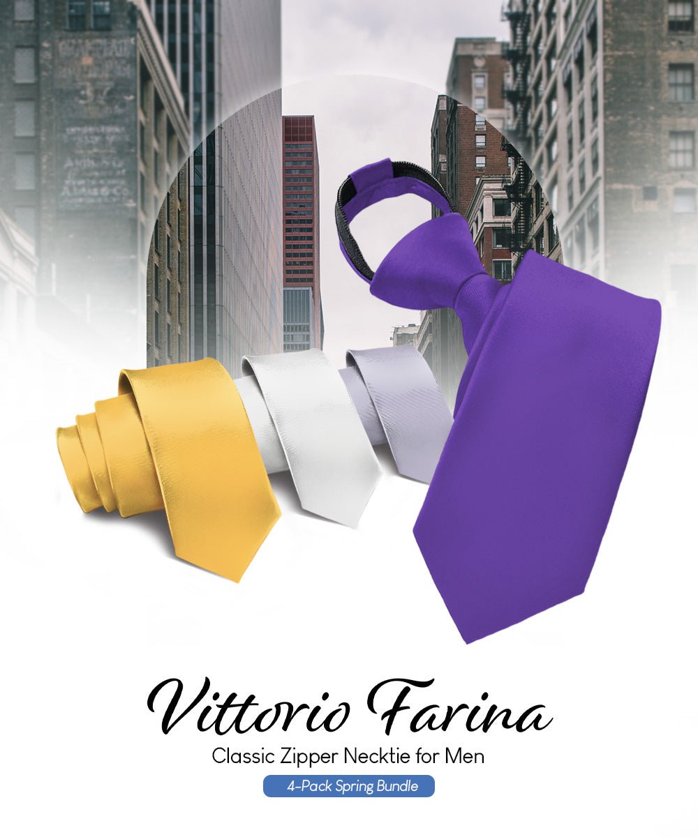 Vittorio Farina Solid Satin Zipper Ties Multipacks - N - ZIPPER - 4_SPRING1 - Classy Cufflinks