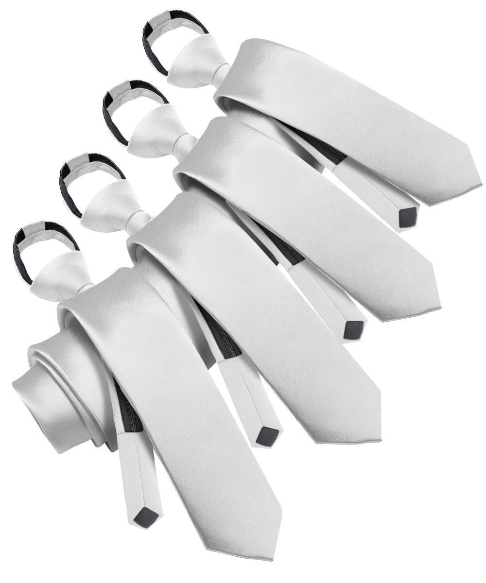 Vittorio Farina Solid Satin Zipper Ties Multipacks - N - ZIPPER - 4_WHITE - Classy Cufflinks