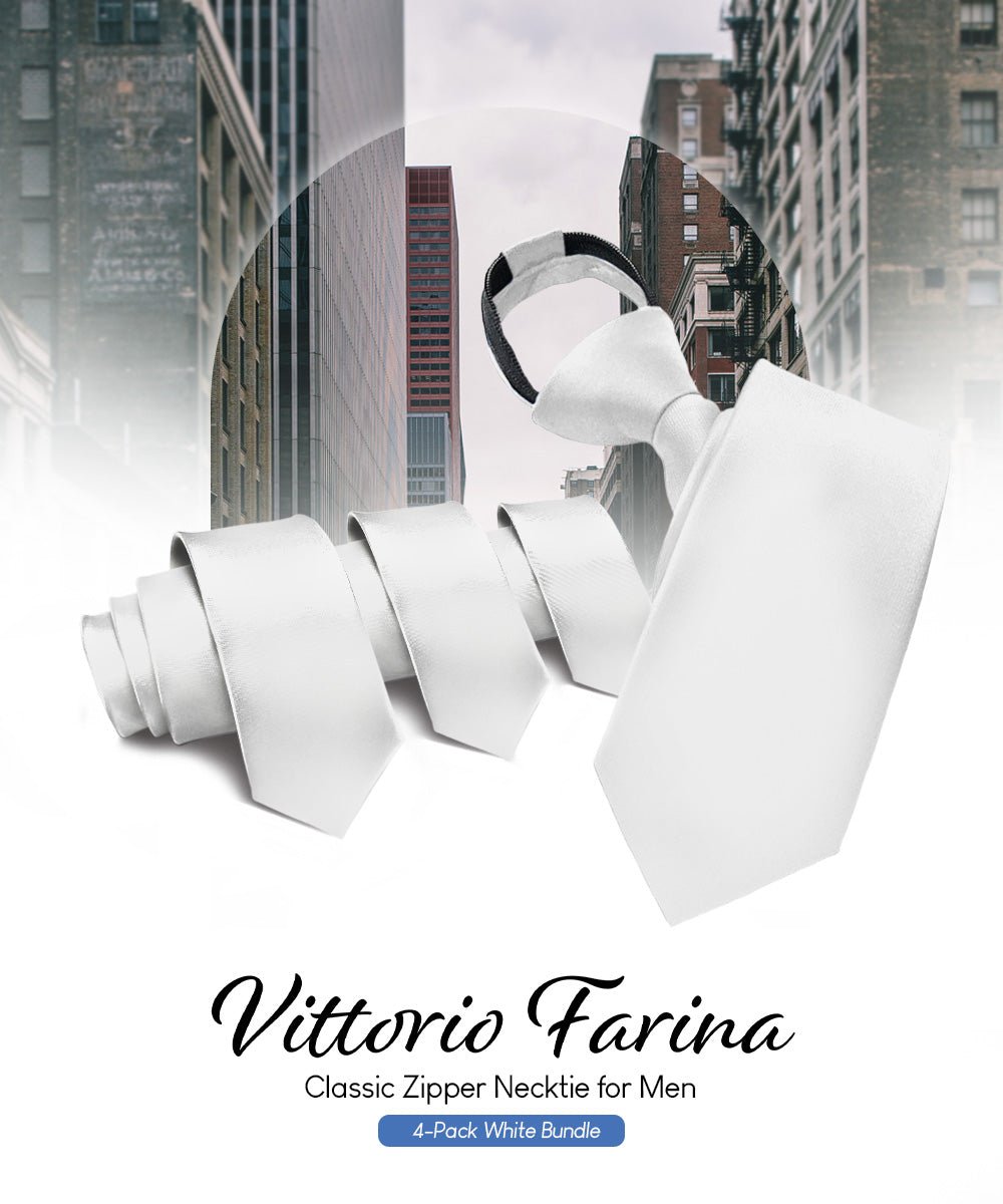 Vittorio Farina Solid Satin Zipper Ties Multipacks - N - ZIPPER - 4_WHITE - Classy Cufflinks