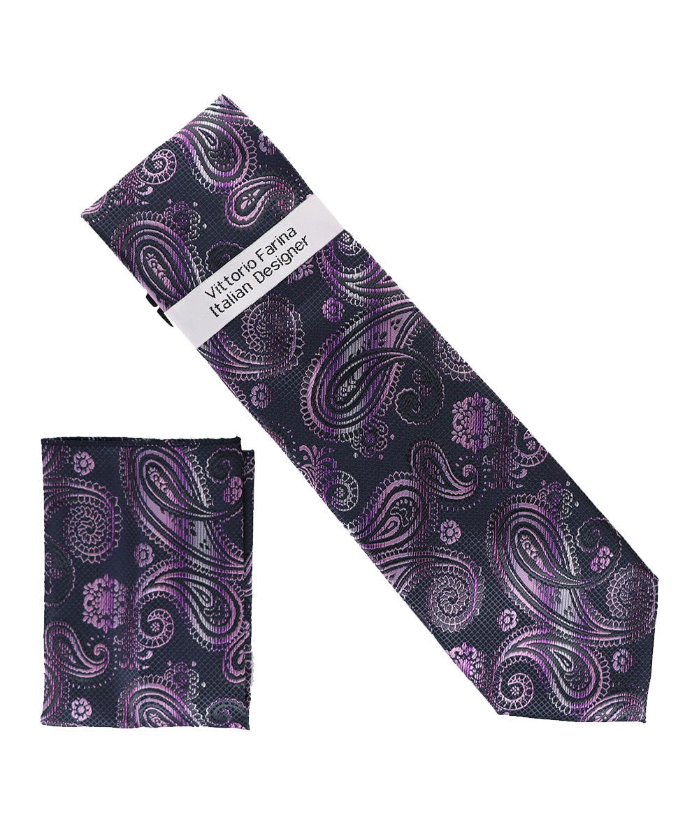 Vittorio Farina Paisley Designer Necktie & Pocket Square - NH - D - 1368 - Classy Cufflinks