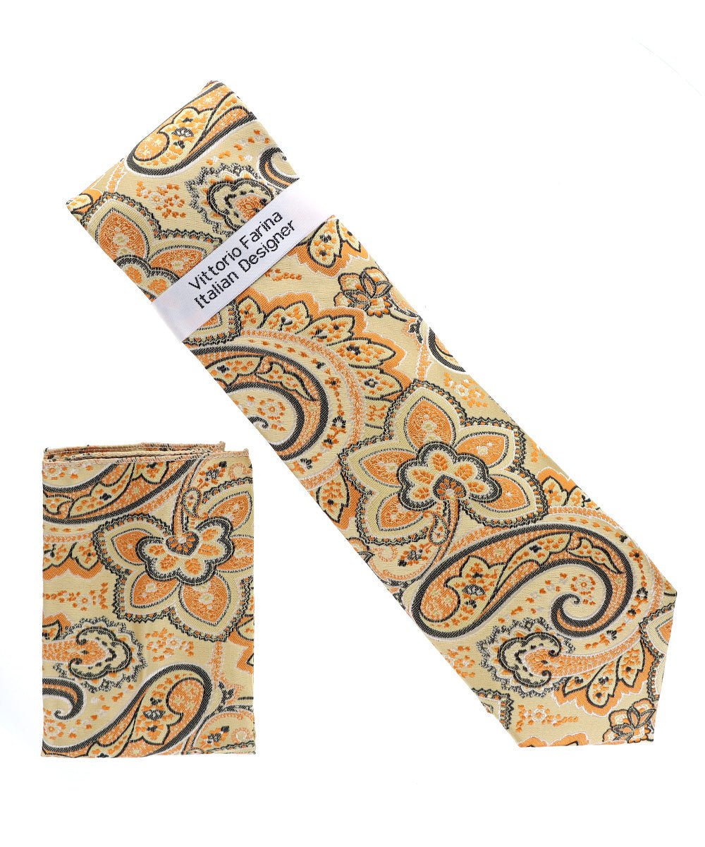 Vittorio Farina Paisley Designer Necktie & Pocket Square - NH - D - 1376 - Classy Cufflinks