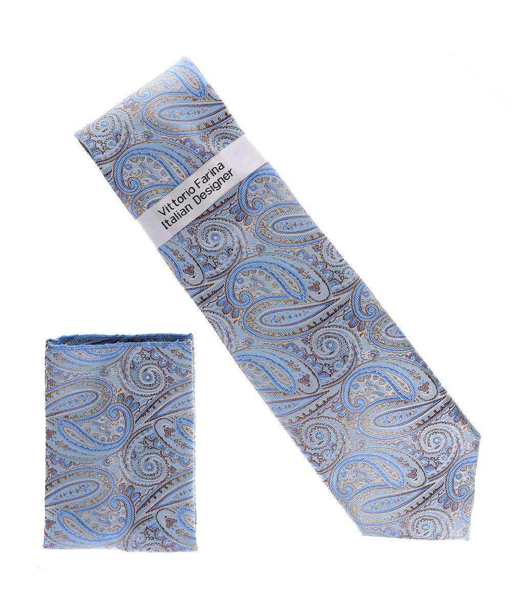 Vittorio Farina Paisley Designer Necktie & Pocket Square - NH - D - 1378 - Classy Cufflinks