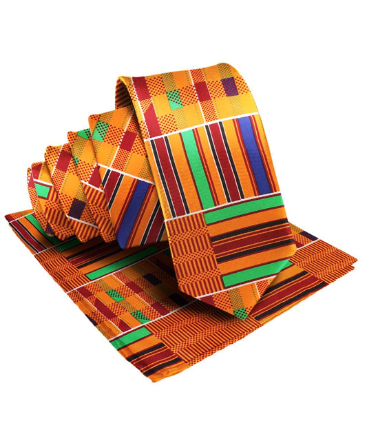 Vittorio Farina Kente Necktie & Pocket Square - NH - K_Kente #1 - Classy Cufflinks