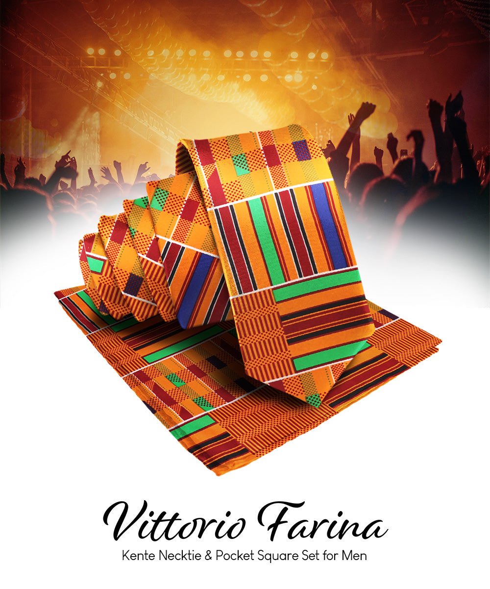 Vittorio Farina Kente Necktie & Pocket Square - NH - K_Kente #1 - Classy Cufflinks