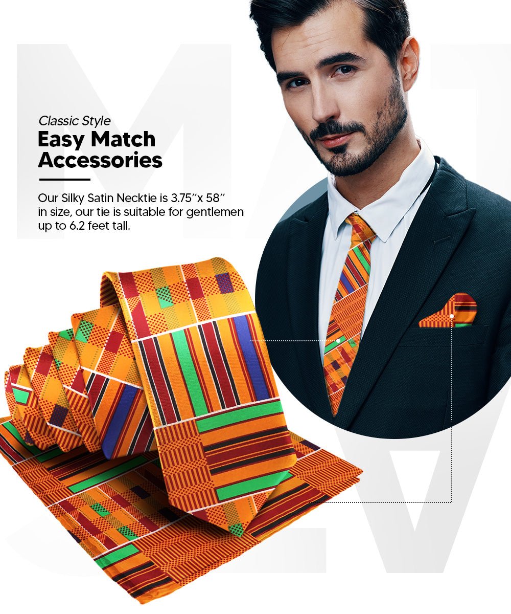 Vittorio Farina Kente Necktie & Pocket Square - NH - K_Kente #1 - Classy Cufflinks