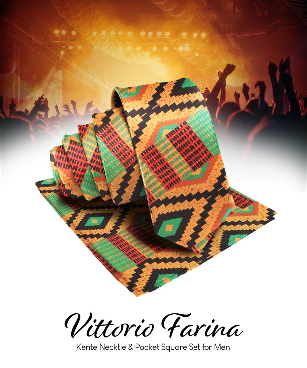 Vittorio Farina Kente Necktie & Pocket Square - NH - K_Kente #2 - Classy Cufflinks