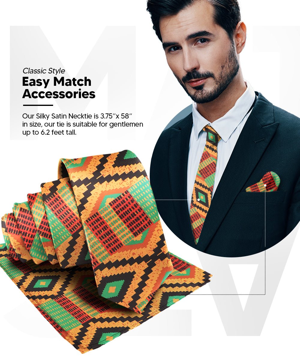 Vittorio Farina Kente Necktie & Pocket Square - NH - K_Kente #2 - Classy Cufflinks