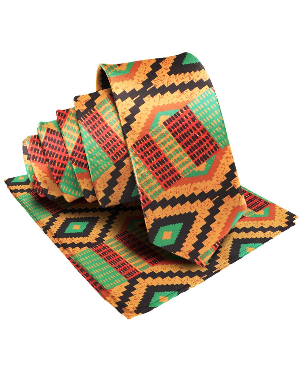 Vittorio Farina Kente Necktie & Pocket Square - NH - K_Kente #2 - Classy Cufflinks