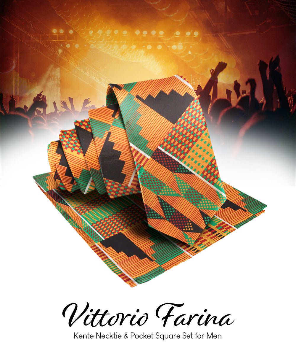 Vittorio Farina Kente Necktie & Pocket Square - NH - K_Kente #3 - Classy Cufflinks