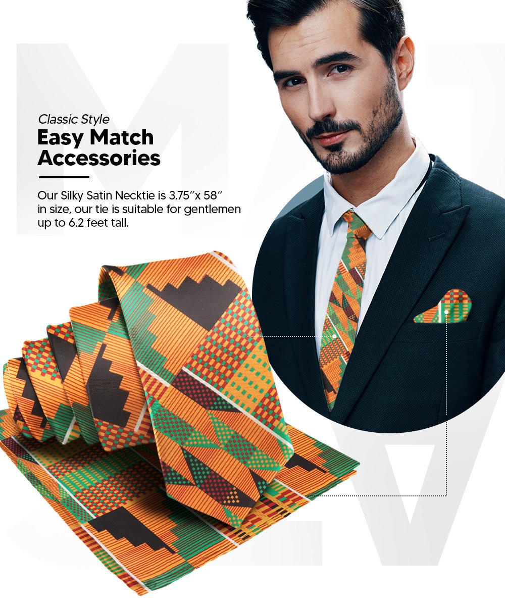 Vittorio Farina Kente Necktie & Pocket Square - NH - K_Kente #3 - Classy Cufflinks