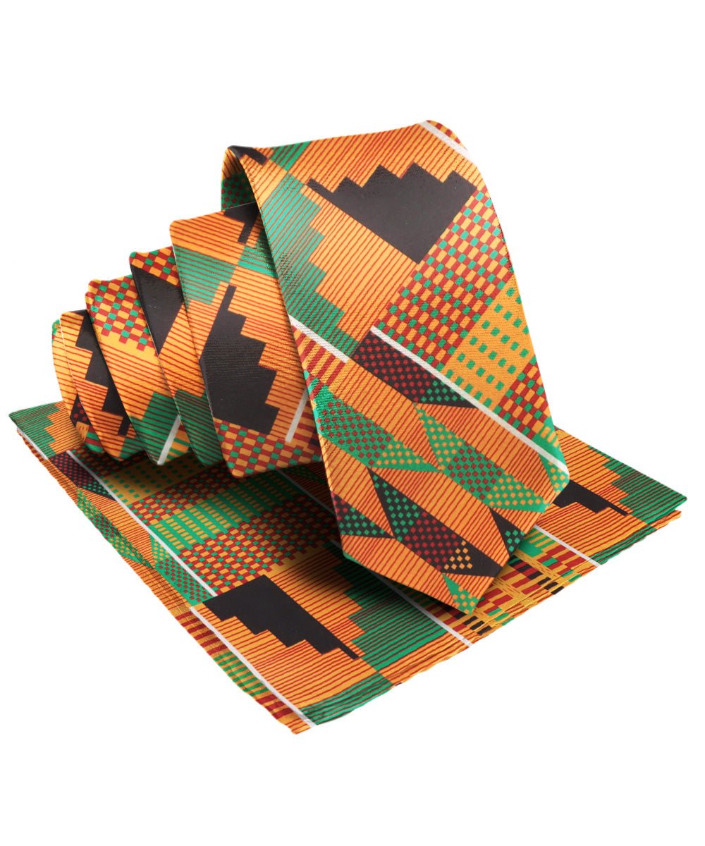 Vittorio Farina Kente Necktie & Pocket Square - NH - K_Kente #3 - Classy Cufflinks