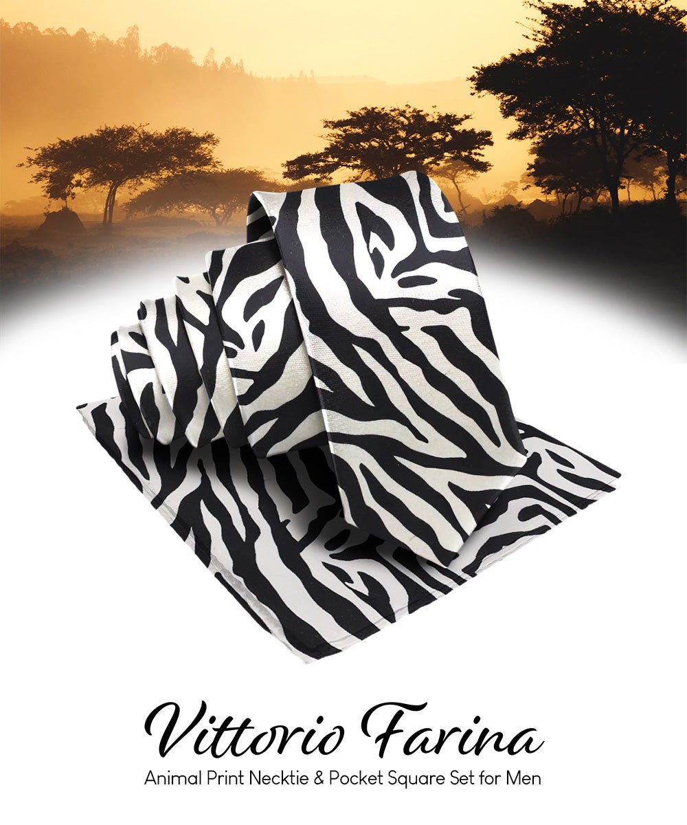 Vittorio Farina Kente Necktie & Pocket Square - NH - K_Zebra - Classy Cufflinks