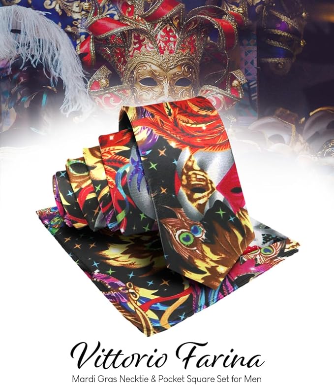 Vittorio Farina Mardi Gras Necktie & Handkerchief - NH - MG_MARDI #0 - Classy Cufflinks