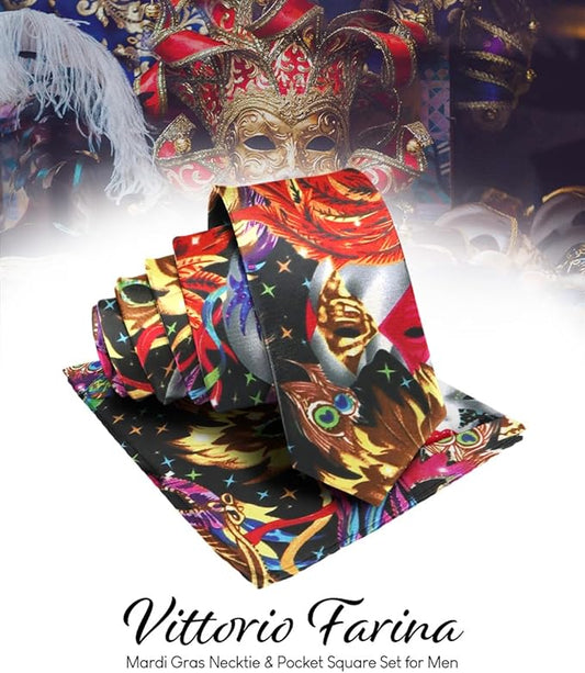 Vittorio Farina Mardi Gras Necktie & Handkerchief - NH - MG_MARDI #0 - Classy Cufflinks