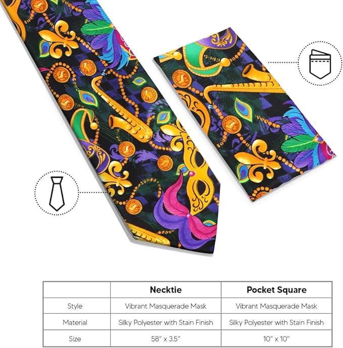 Vittorio Farina Mardi Gras Necktie & Handkerchief - NH - MG_MARDI #1 - Classy Cufflinks