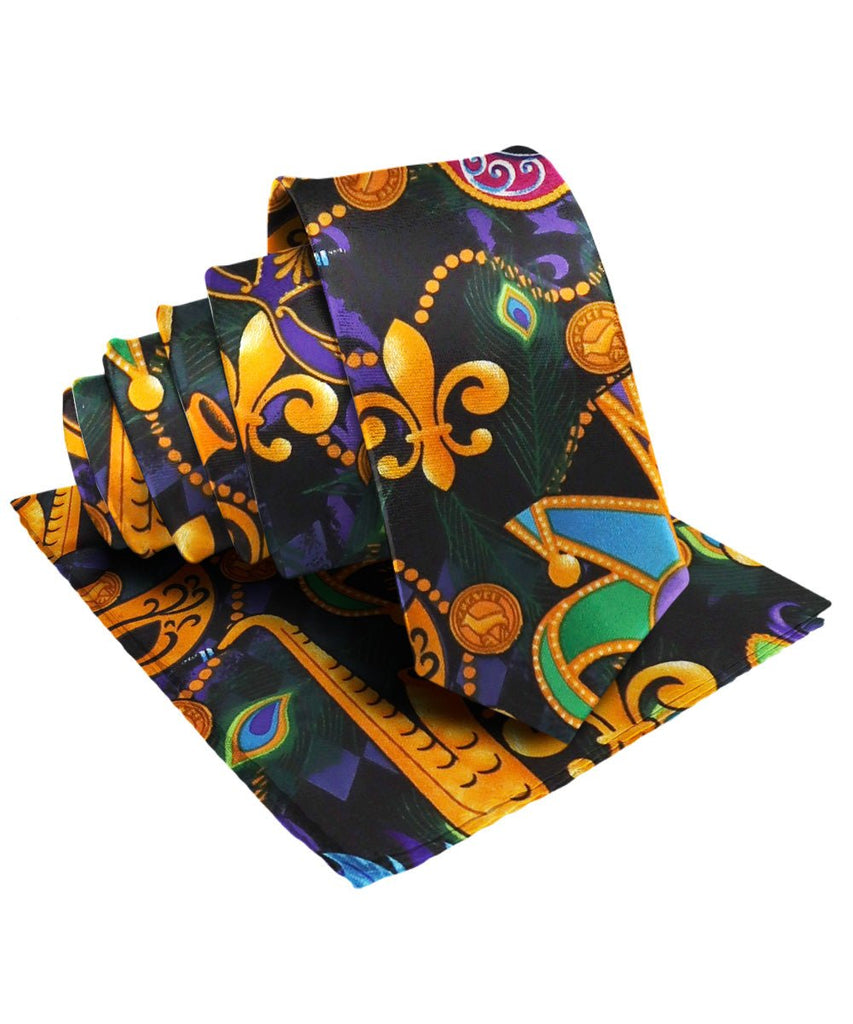 Vittorio Farina Mardi Gras Necktie & Handkerchief - NH - MG_MARDI #1 - Classy Cufflinks