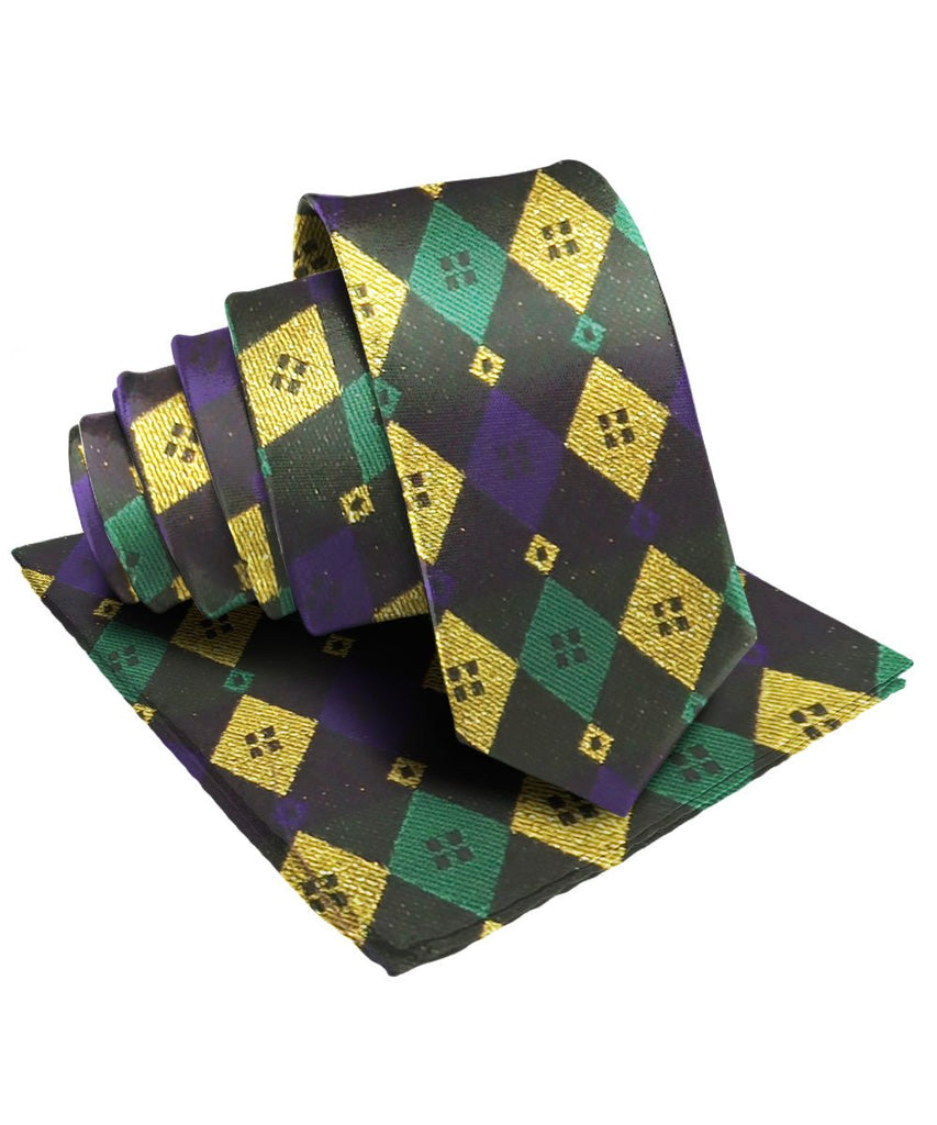 Vittorio Farina Mardi Gras Necktie & Handkerchief - NH - MG_MARDI #2 - Classy Cufflinks