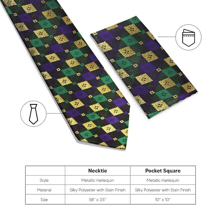 Vittorio Farina Mardi Gras Necktie & Handkerchief - NH - MG_MARDI #2 - Classy Cufflinks