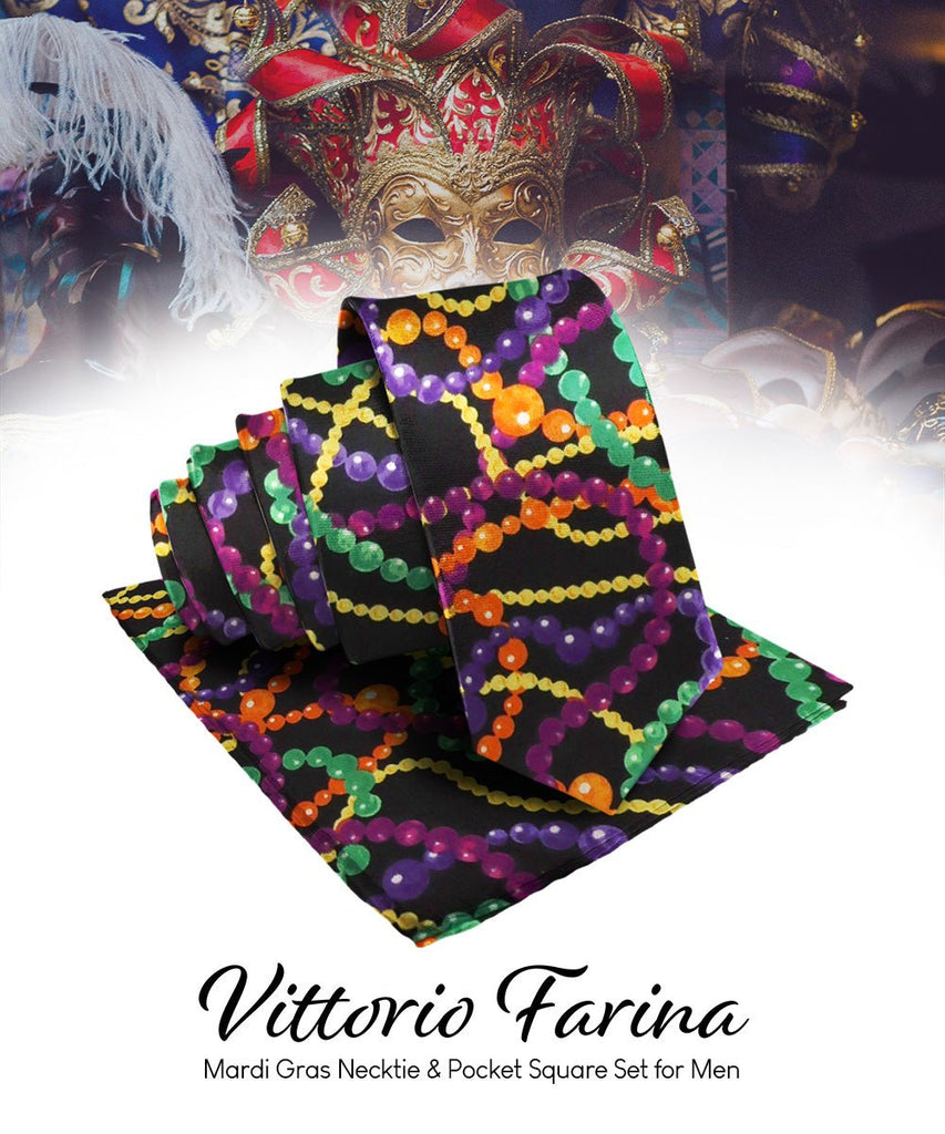 Vittorio Farina Mardi Gras Necktie & Handkerchief - NH - MG_MARDI #4 - Classy Cufflinks