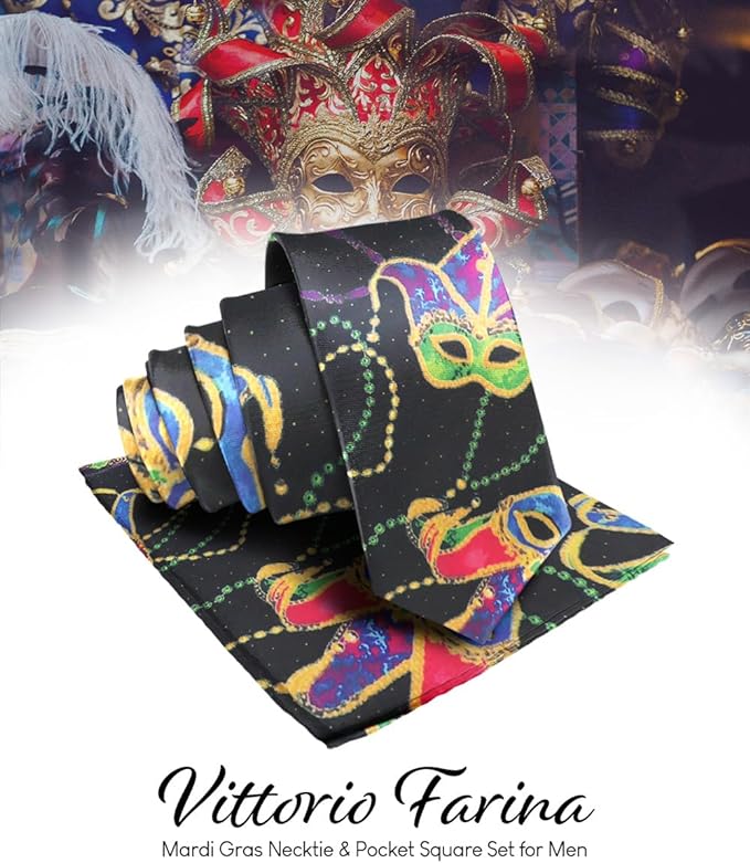 Vittorio Farina Mardi Gras Necktie & Handkerchief - NH - MG_MARDI #5 - Classy Cufflinks