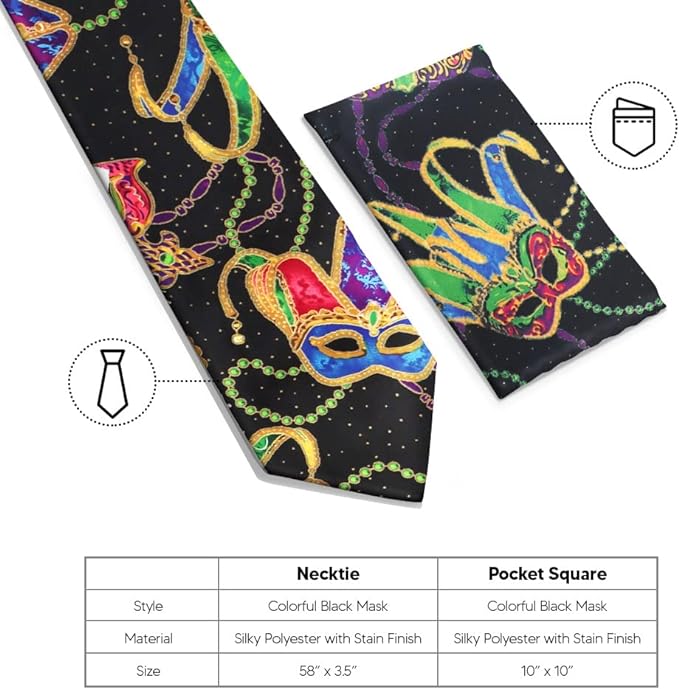 Vittorio Farina Mardi Gras Necktie & Handkerchief - NH - MG_MARDI #5 - Classy Cufflinks