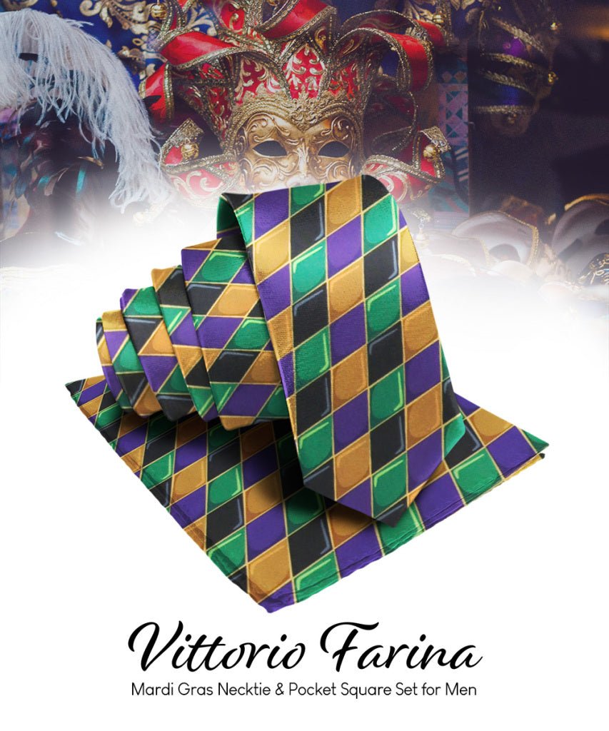 Vittorio Farina Mardi Gras Necktie & Handkerchief - NH - MG_MARDI #6 - Classy Cufflinks