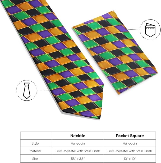 Vittorio Farina Mardi Gras Necktie & Handkerchief - NH - MG_MARDI #6 - Classy Cufflinks