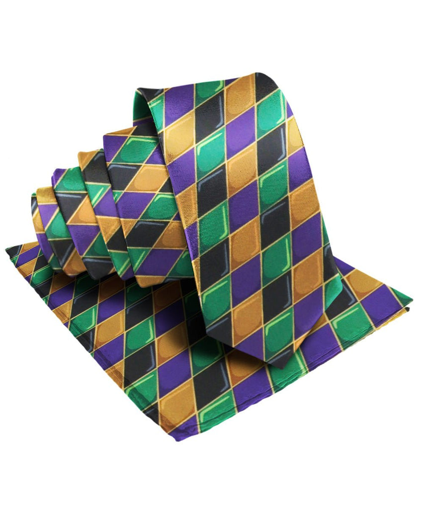 Vittorio Farina Mardi Gras Necktie & Handkerchief - NH - MG_MARDI #6 - Classy Cufflinks