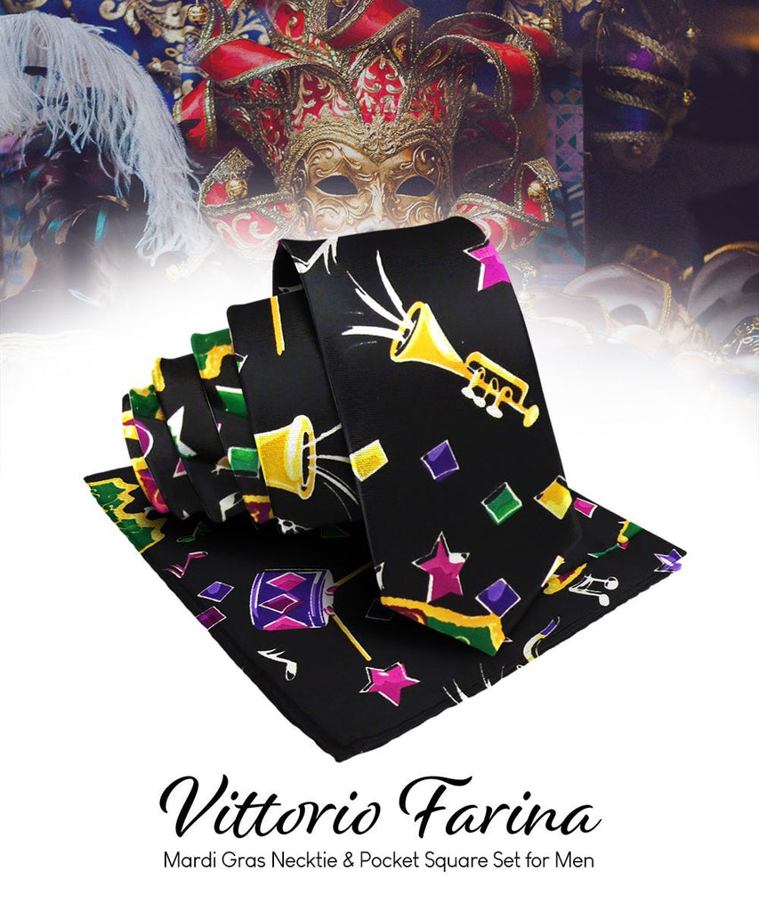 Vittorio Farina Mardi Gras Necktie & Handkerchief - NH - MG_MARDI #8 - Classy Cufflinks