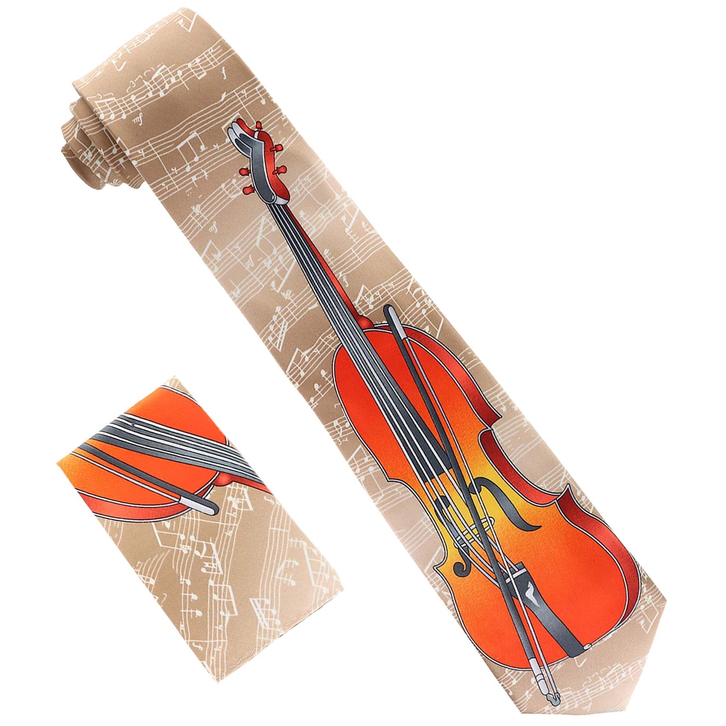 Vittorio Farina Musical Necktie by Classy Cufflinks - NH-MUS_CELLO_TAN - Classy Cufflinks