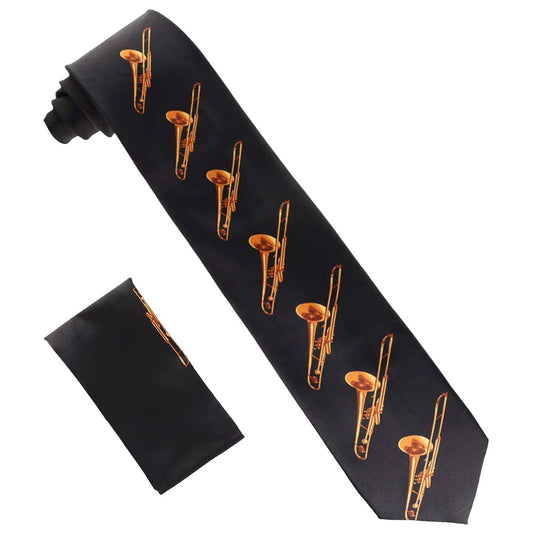 Vittorio Farina Musical Necktie by Classy Cufflinks - NH-MUS_TROMBONE_BLACK-GOLD - Classy Cufflinks